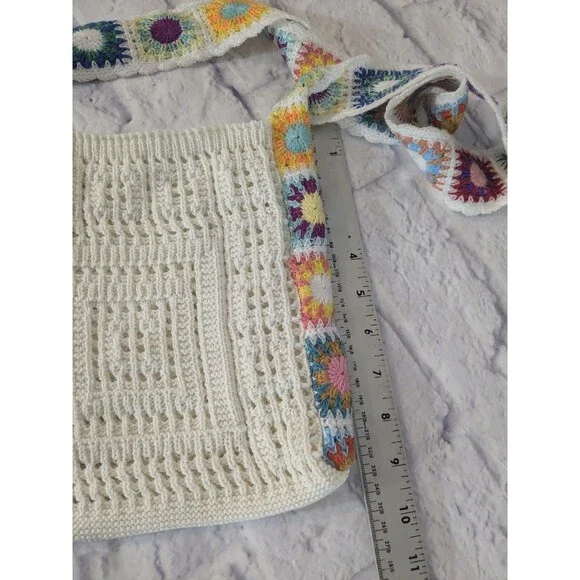 Womens Crochet Granny Square Tote Purse Shoulder Bag - Picture 5 of 6